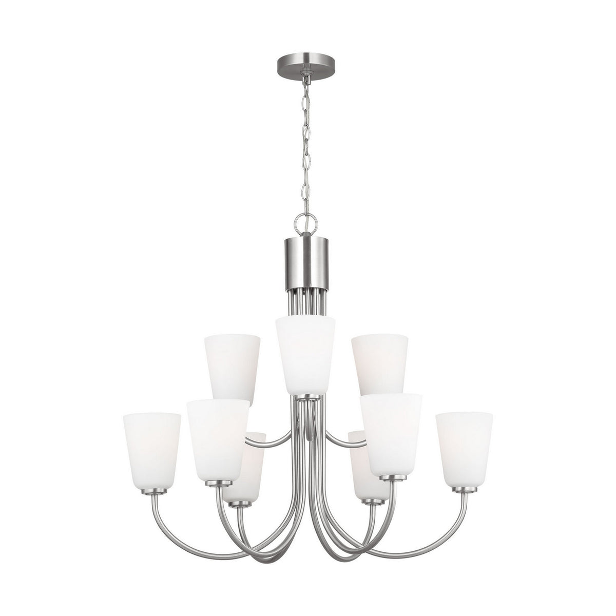 Miles Nine Light Chandelier — Etched white