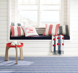 Dash & Albert Hillsgrove Stripe Handwoven Cotton Rug in Denim, window seat setting