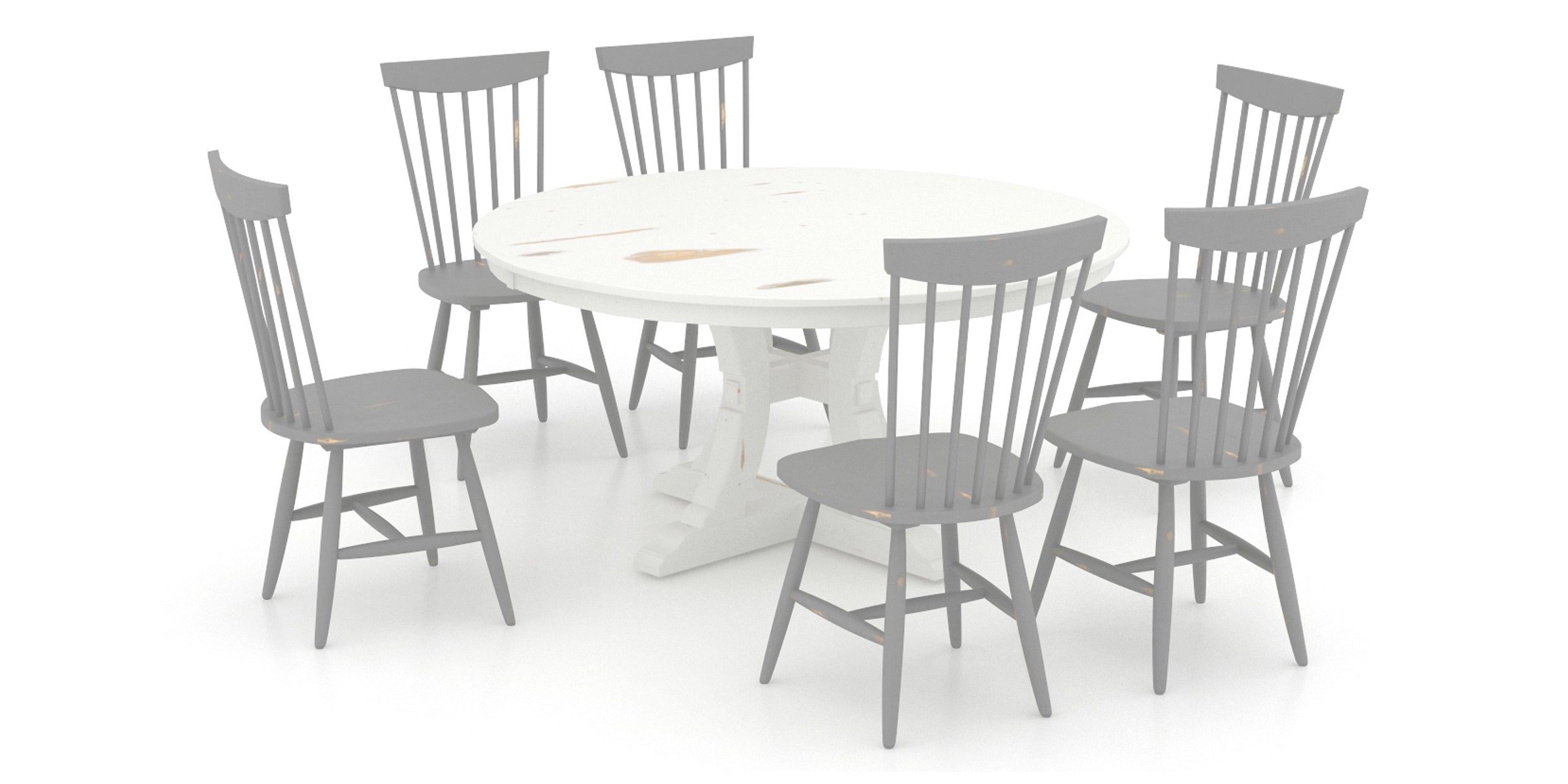 Dove White Birch and Steel Grey Birch with Distressed Finish | Canadel Champlain 5454 Dining Set | Valley Ridge Furniture