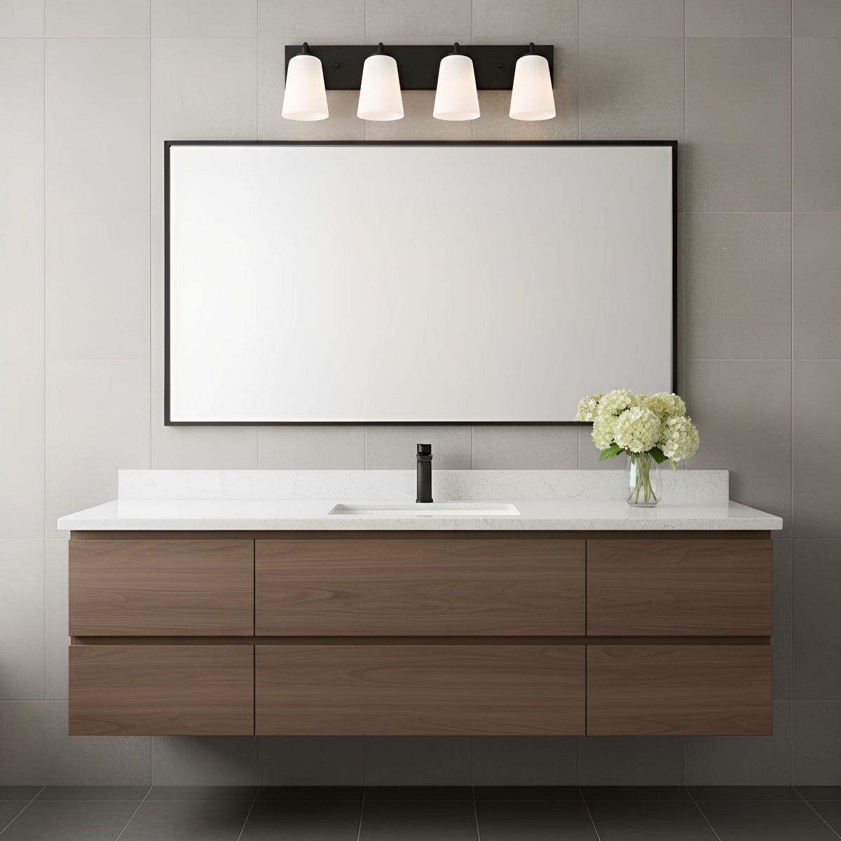 Miles Four Light Bath — Etched white glass