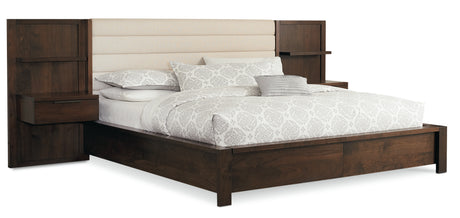 West Bros Phase Nightstand Panel Assembly in 80 Walnut, on both sides of the Phase bed, on white