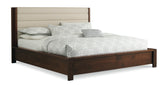 West Bros Phase Complete Bed in 80 Walnut, with the upholstered headboard, on white