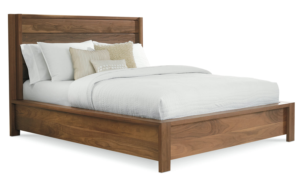 West Bros Phase Complete Bed in 79 Toast, with the wood headboard, on white