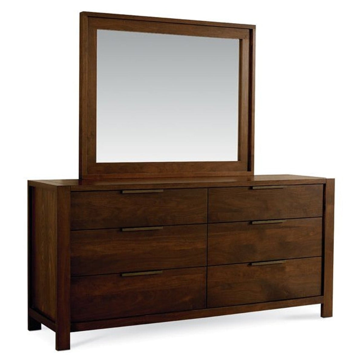 West Bros Phase Dresser in 80 Walnut, on white, with the mirror