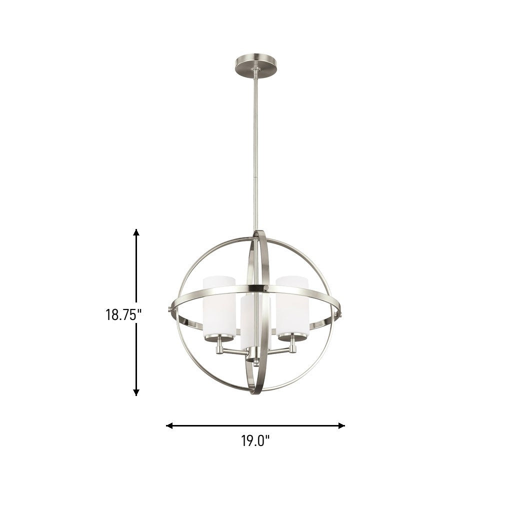 Alturas Three Light Chandelier — Etched / White Inside