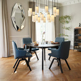 Stressless Mint Low Back Dining Chair with Vertical Legs (D100), room setting, shown in Paloma Teal Blue, D200 all-groups