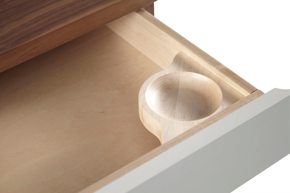 West Bros Serra Night Table in 79 Toast, on white, Mist lacquer fronts