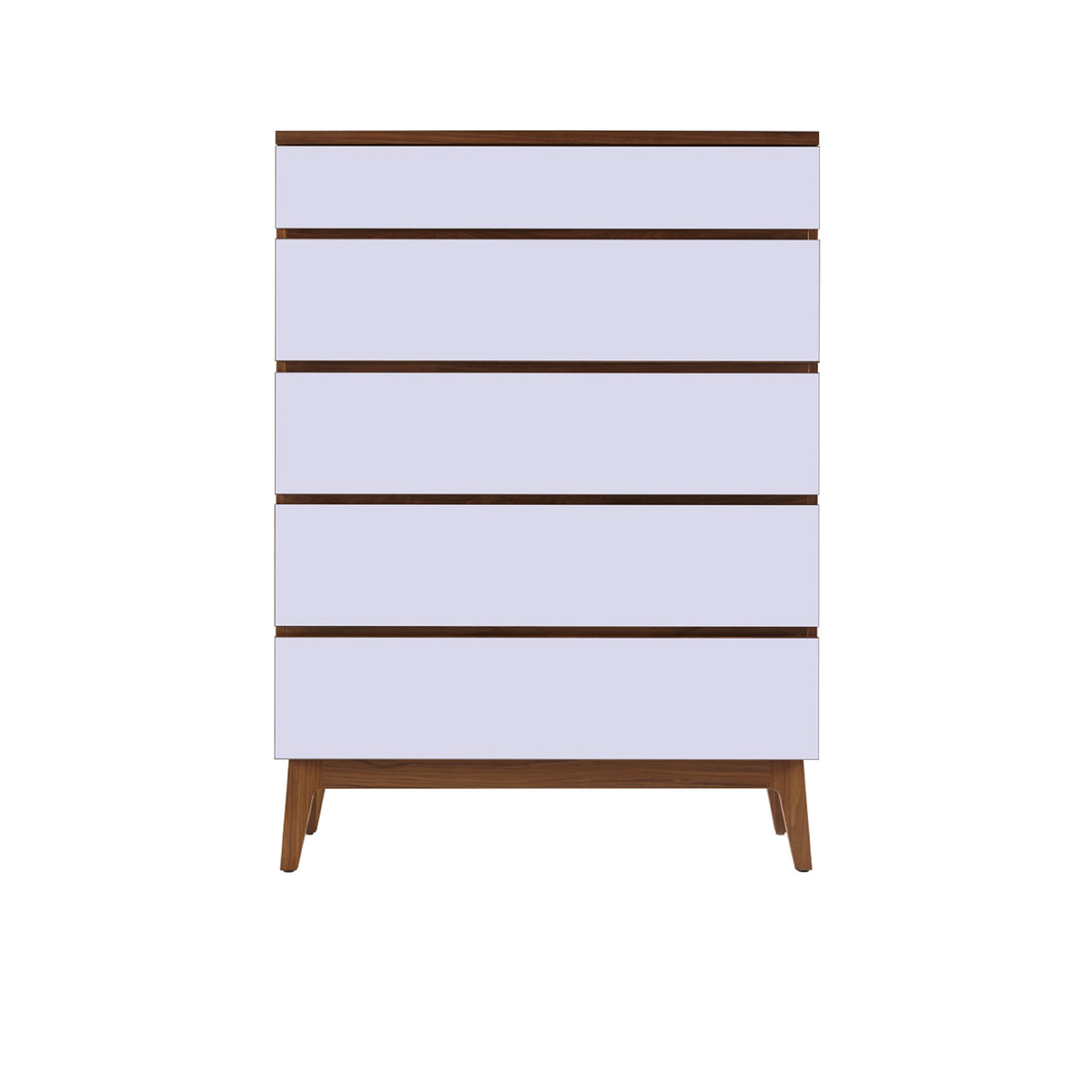 West Bros Serra Chest of Drawers, on white, Mist lacquer fronts