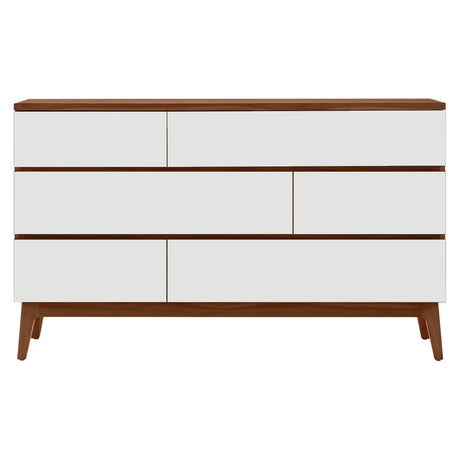 West Bros Serra 6 Drawer Dresser in 79 Toast, on white, Mist Lacquer drawer front colour