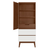 West Bros Serra Dressing Tower in 79 Toast, on white, Mist Lacquer drawer front colour, door open