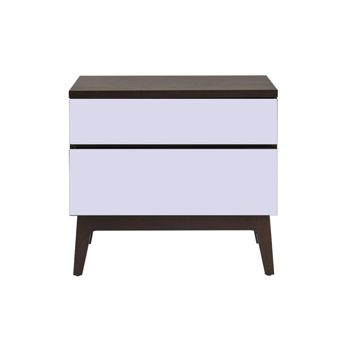 West Bros Serra Bedside Chest, on white, Mist lacquer fronts