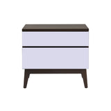 West Bros Serra Bedside Chest, on white, Mist lacquer fronts