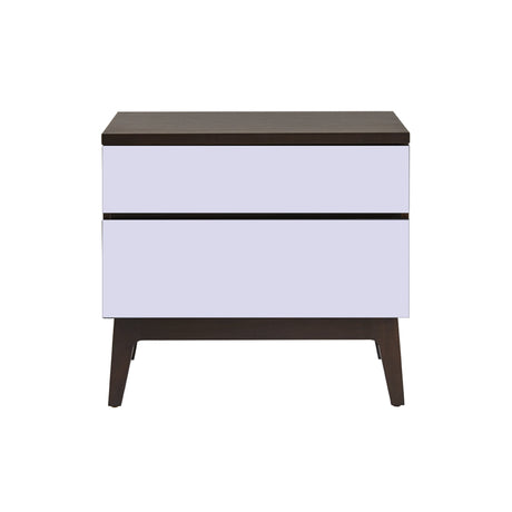 West Bros Serra Bedside Chest, on white, Mist lacquer fronts