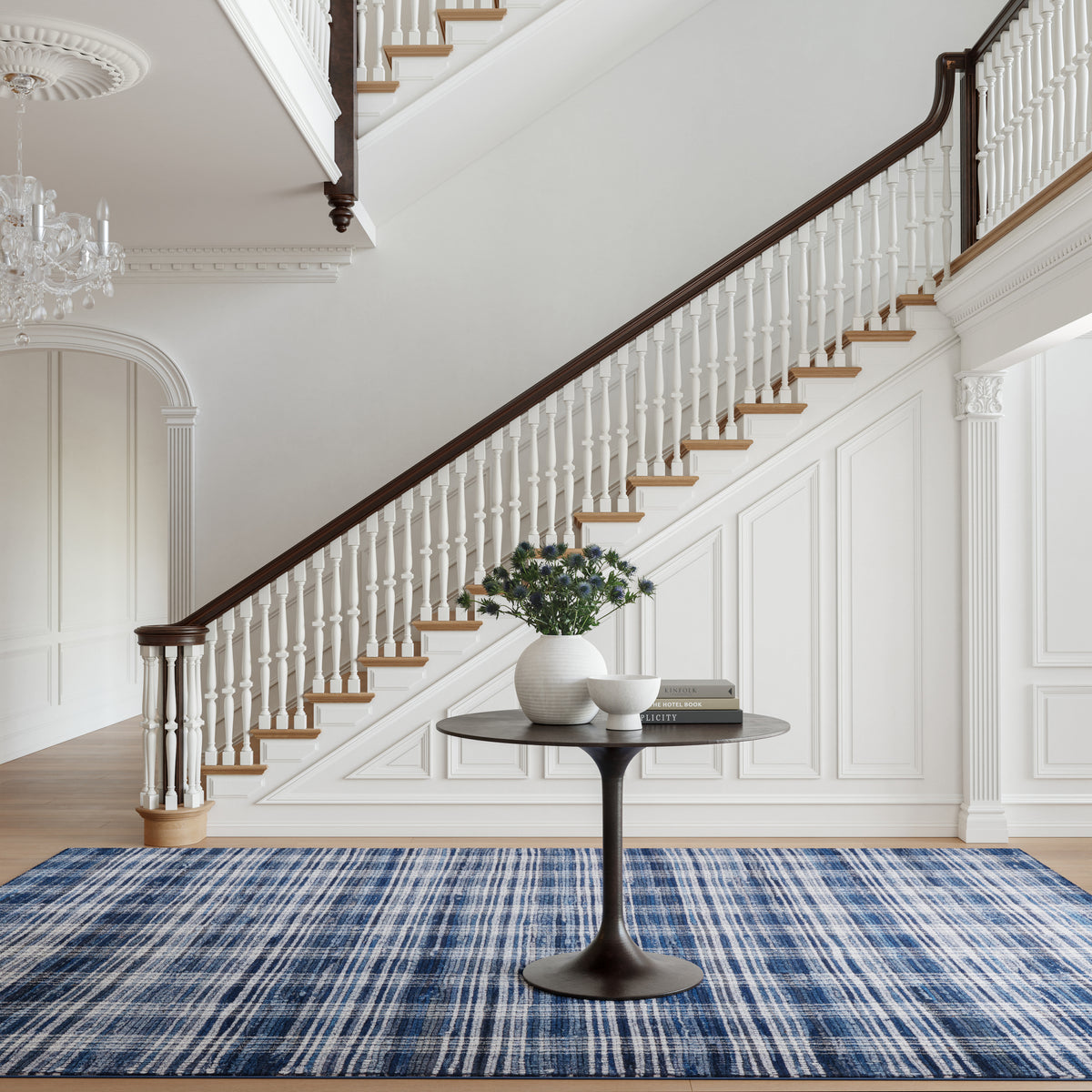 Denim Plaid Machine Washable Rug
