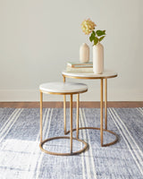Dash & Albert Malta Handwoven Wool Rug in Blue, room with side tables