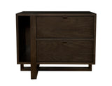 West Bros Fulton Magazine Nightstand in 89 Sand, angled view, shelf on the left