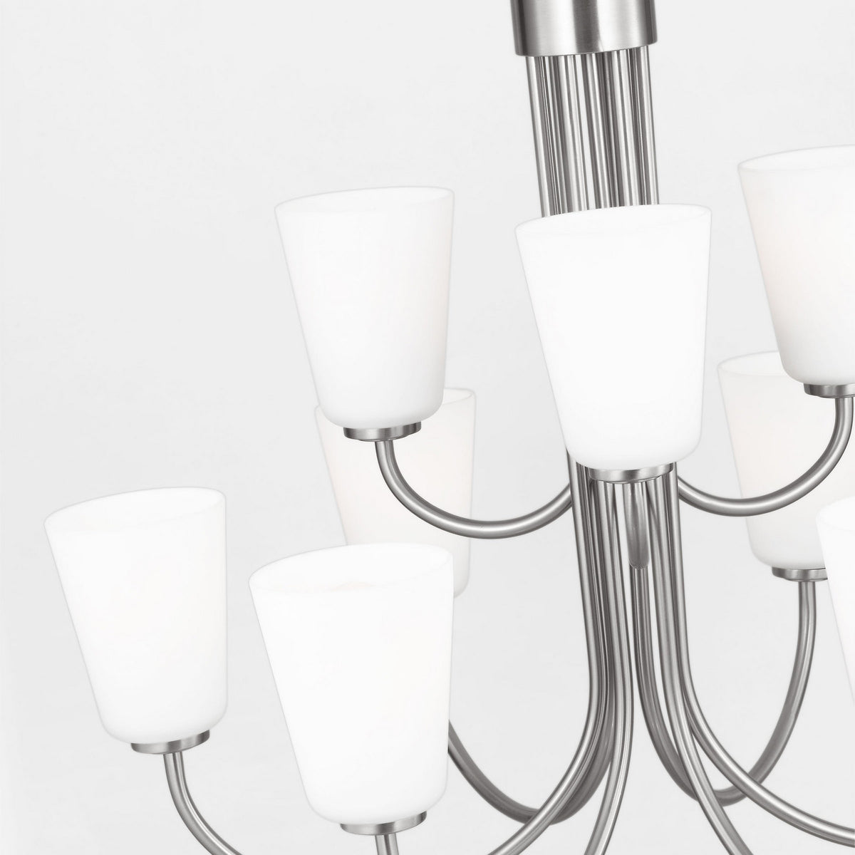 Miles Nine Light Chandelier — Etched white