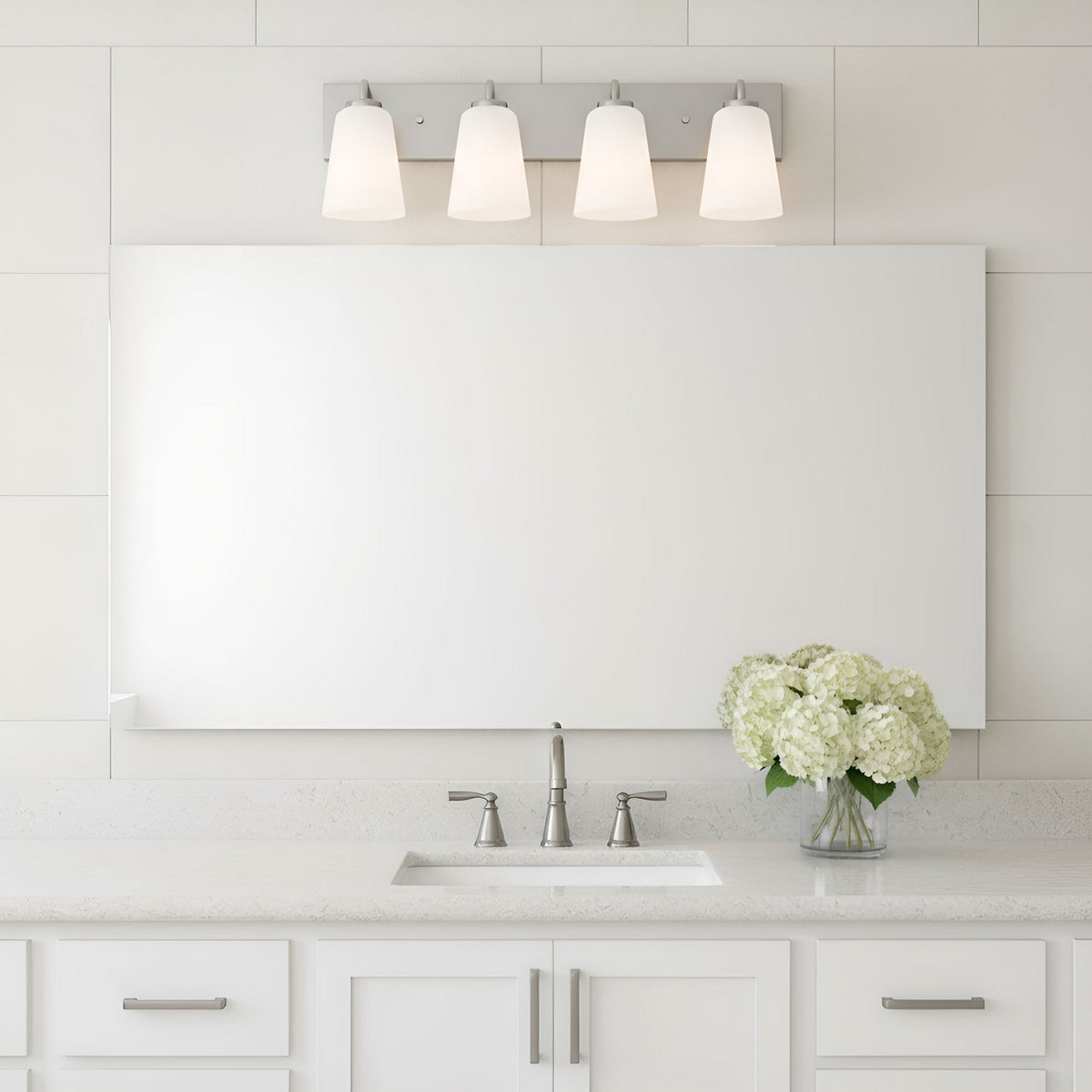 Miles Four Light Bath — Etched white glass