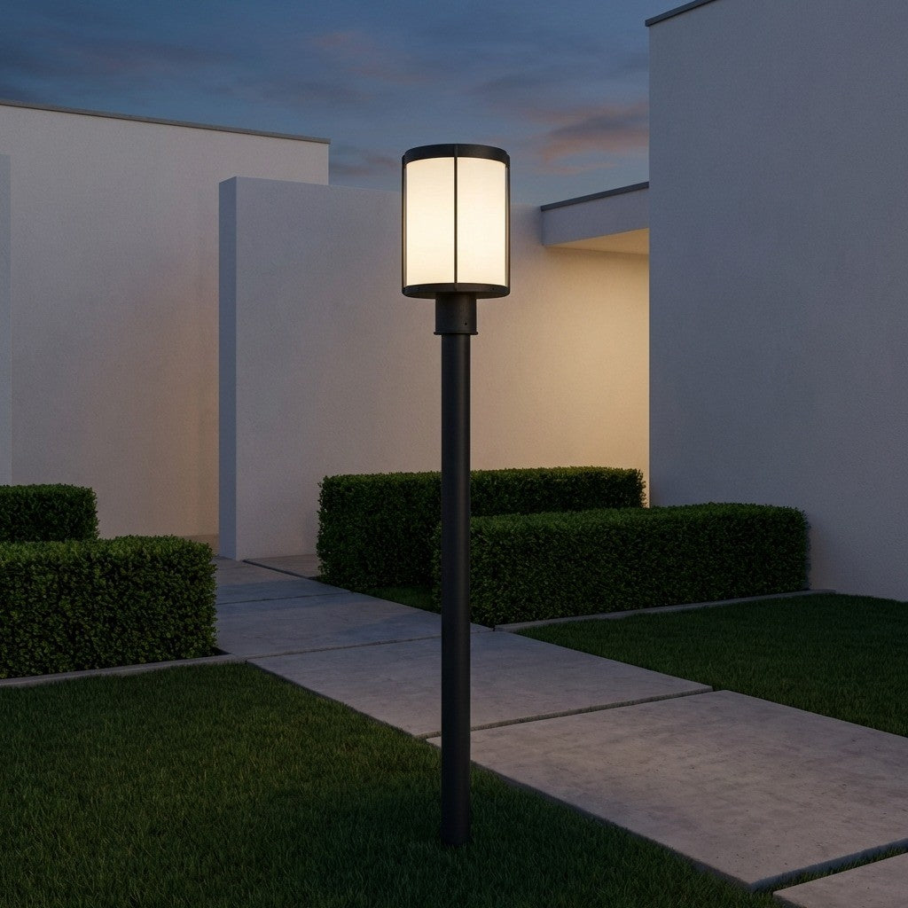 Luning 13 One Light Outdoor Post Lantern — Etched White Glass