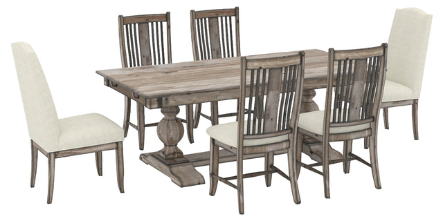 Heritage Nature Birch with Distressed Finish and TW Fabric | Canadel Champlain 4280 Heritage Nature Dining Set - Floor Model | Valley Ridge Furniture