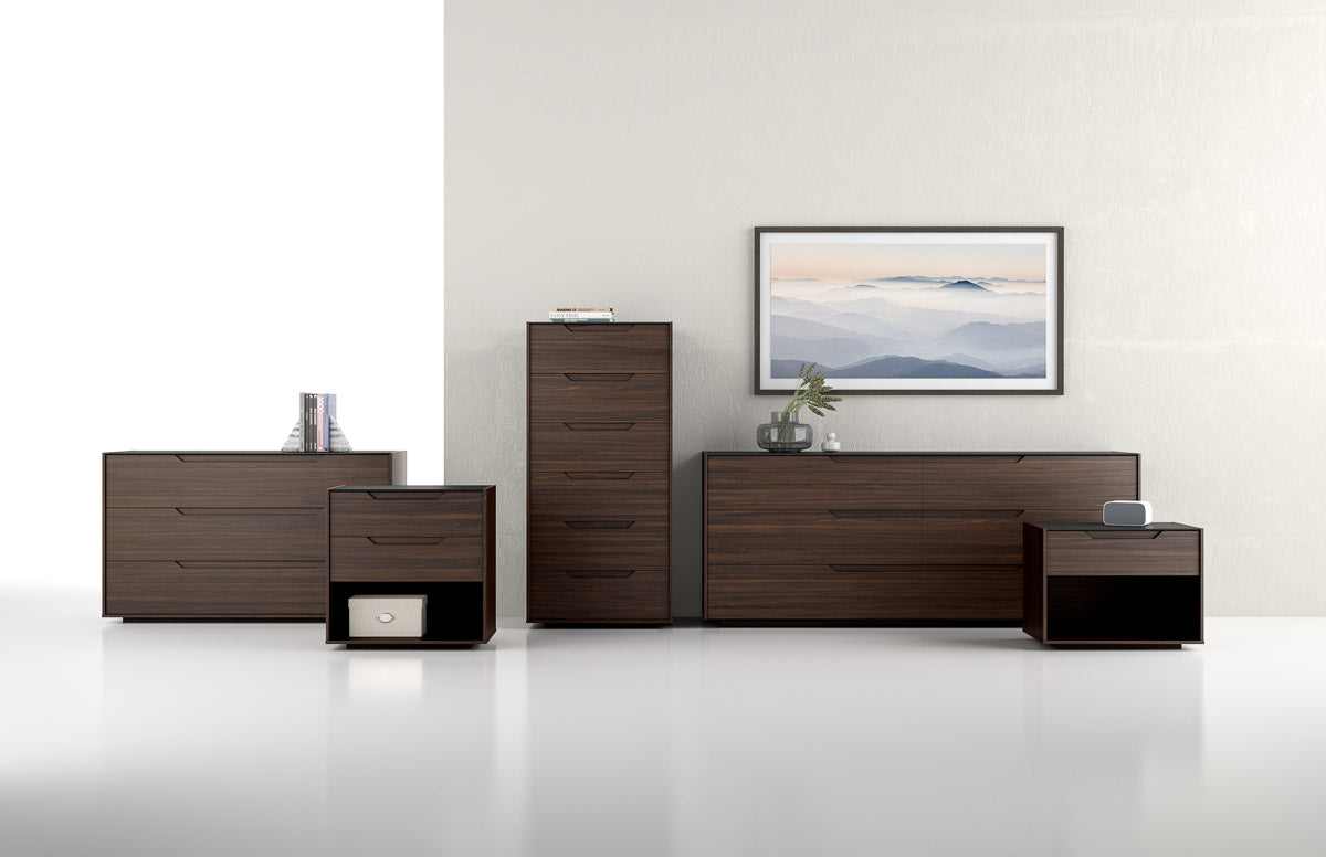 Warm Walnut with Ebony Glass | Mobican Alexia Double Dresser | Valley Ridge Furniture