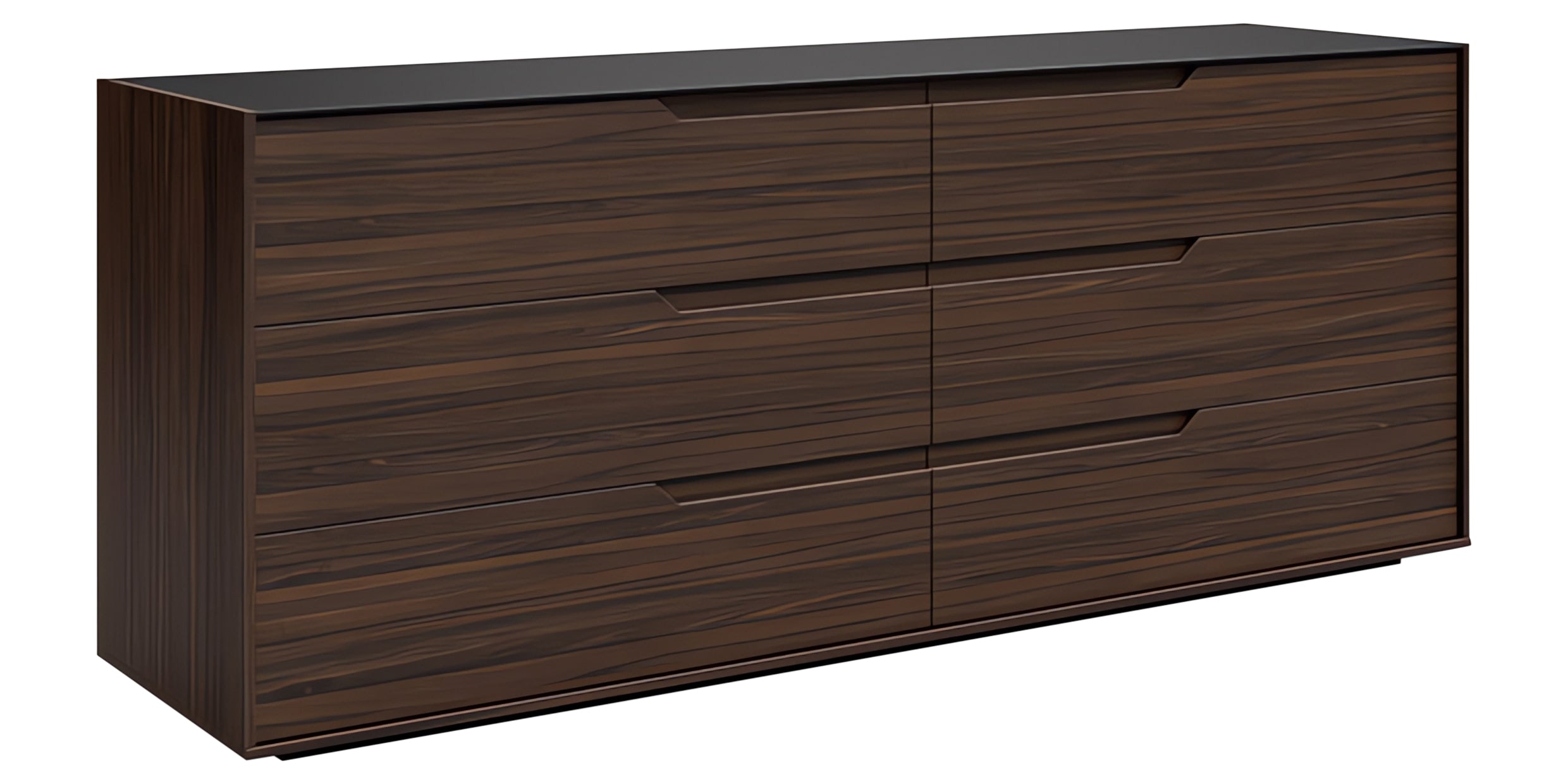 Warm Walnut with Ebony Glass | Mobican Alexia Double Dresser | Valley Ridge Furniture