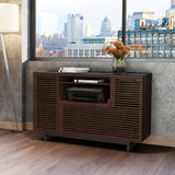 BDi Corridor 6520 Multi Function Cabinet in Chocolate Stained Walnut, in a loft office beside a window