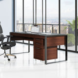 BDi Corridor 6521 Executive Office Desk in Chocolate Stained Walnut, in a city office with a file pedestal and credenza