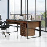 BDi Corridor 6521 Executive Office Desk in Natural Walnut, in a city office with a file pedestal and credenza