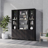 BDi Linea 3-Shelf System in Charcoal Stained Ash, in a room setting, 66" Wide size