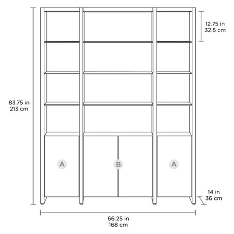 BDi Linea 3-Shelf System in Charcoal Stained Ash, on white, 66" Wide size