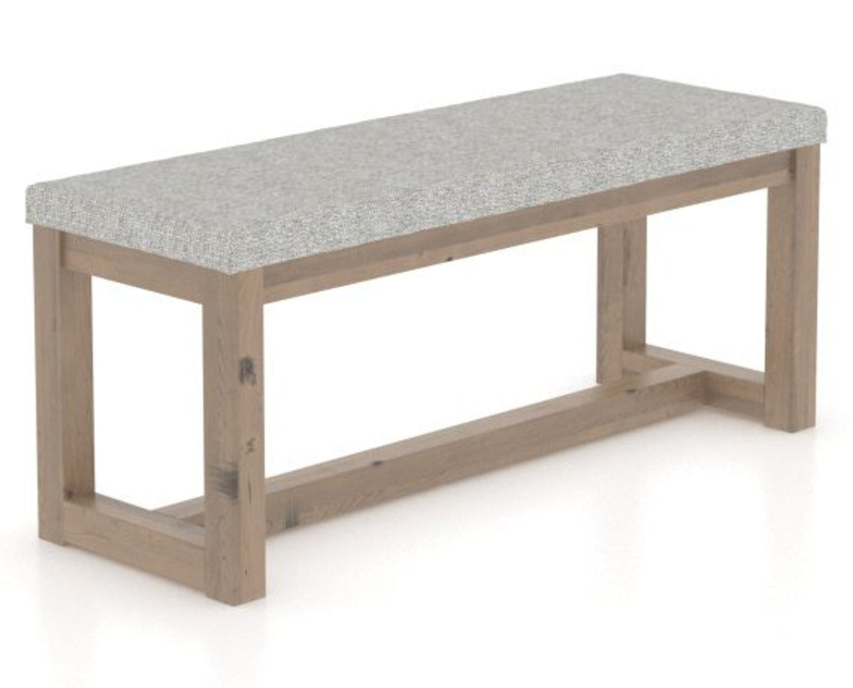Canadel Loft Upholstered Bench 5070 in 7C Fabric and 25 Pecan Washed, three-quarter view