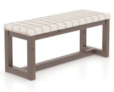 Canadel Loft Upholstered Bench 5070 in OZ Fabric and 19 Cognac Washed, three-quarter view