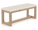 Canadel Loft Upholstered Bench 5070 in OZ Fabric and 20 Caramel Washed, three-quarter view