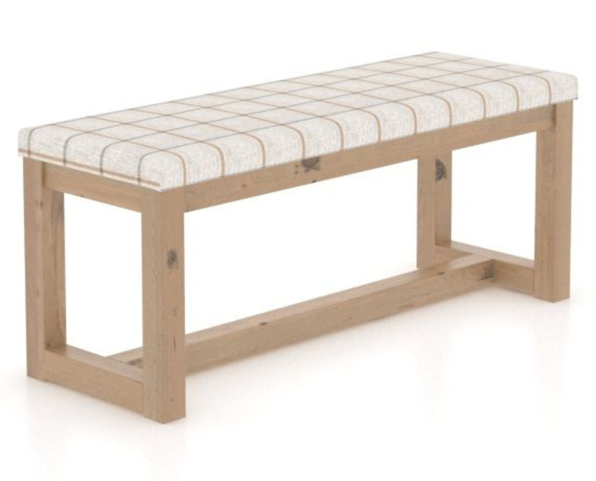 Canadel Loft Upholstered Bench 5070 in OZ Fabric and 20 Caramel Washed, three-quarter view