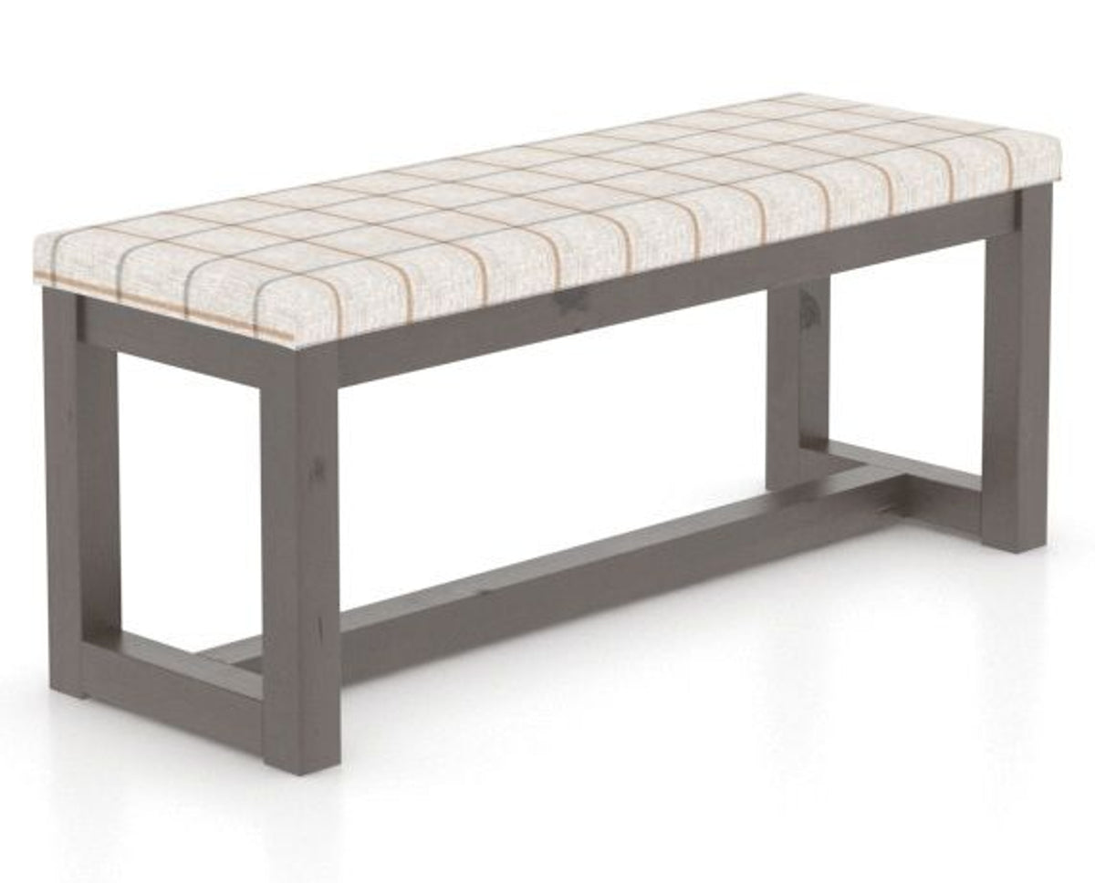 Canadel Loft Upholstered Bench 5070 in OZ Fabric and 29 Hazelnut Washed, three-quarter view