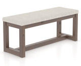 Canadel Loft Upholstered Bench 5070 in TB Fabric and 19 Cognac Washed, three-quarter view