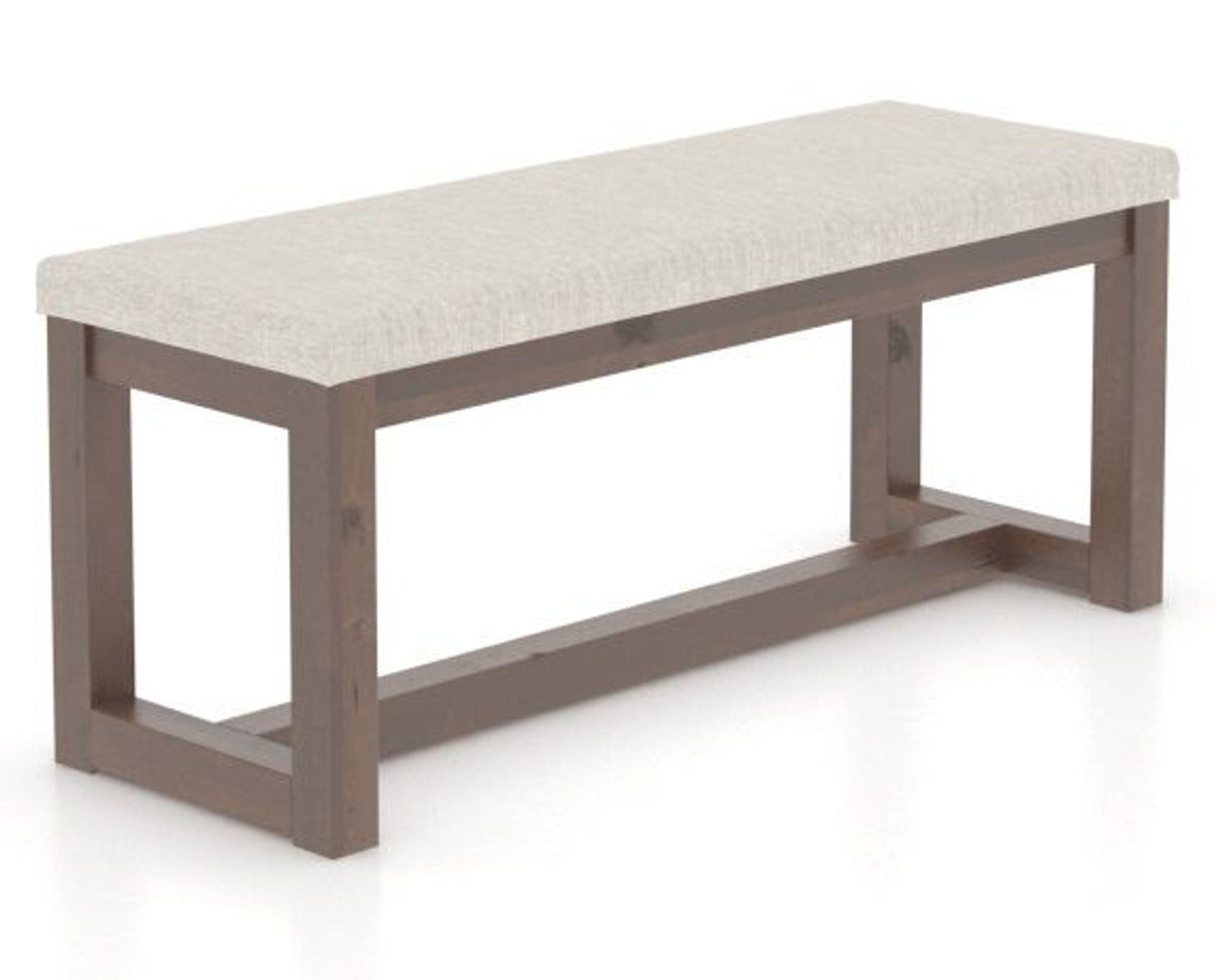 Canadel Loft Upholstered Bench 5070 in TB Fabric and 19 Cognac Washed, three-quarter view