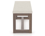 Canadel Loft Upholstered Bench 5070 in TB Fabric and 19 Cognac Washed, side view