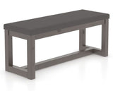 Canadel Loft Upholstered Bench 5070 in XU Faux Leather and 29 Hazelnut Washed, three-quarter view