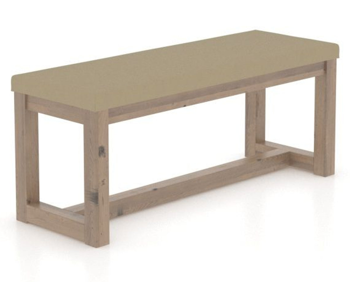 Canadel Loft Upholstered Bench 5070 in XY Faux Leather and 25 Pecan Washed, three-quarter view