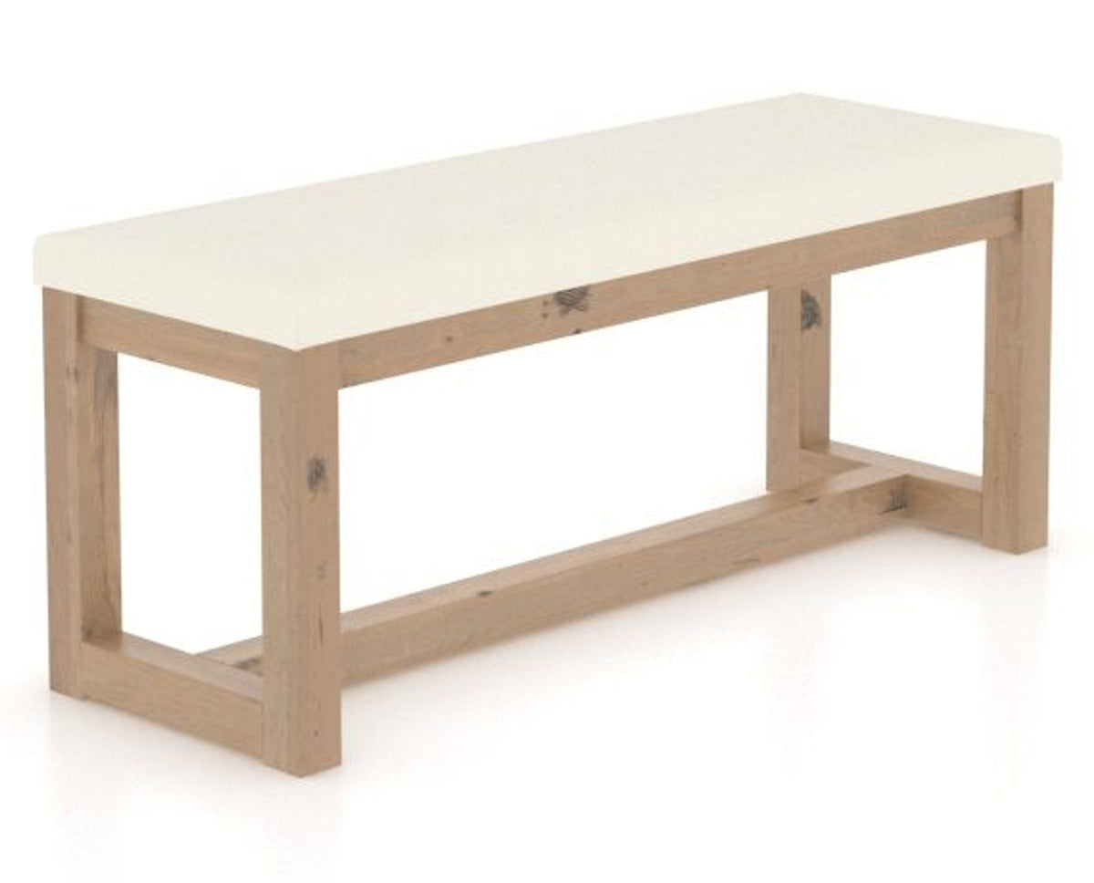 Canadel Loft Upholstered Bench 5070 in YJ Faux Leather and 20 Caramel Washed, three-quarter view