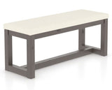 Canadel Loft Upholstered Bench 5070 in YJ Faux Leather and 29 Hazelnut Washed, three-quarter view