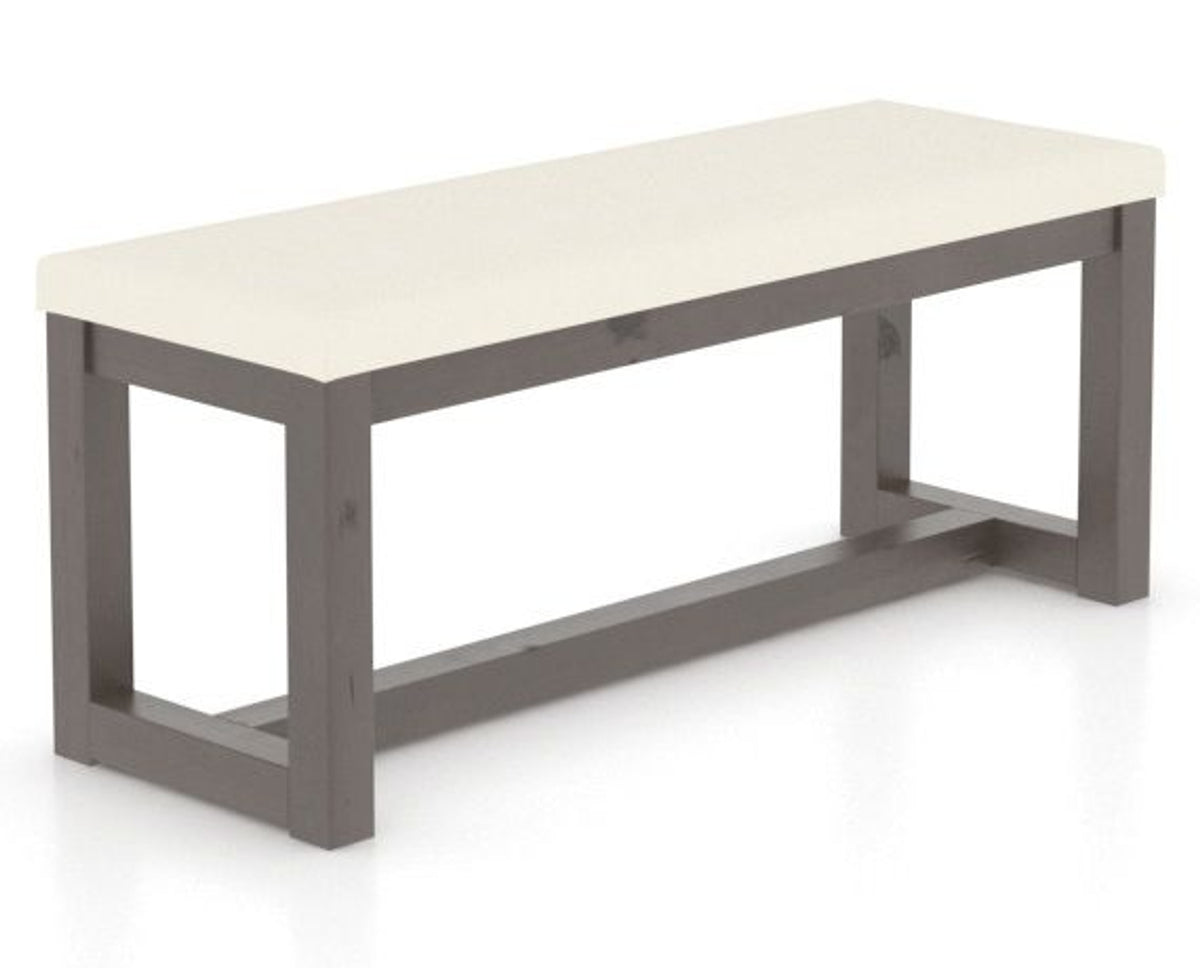 Canadel Loft Upholstered Bench 5070 in YJ Faux Leather and 29 Hazelnut Washed, three-quarter view