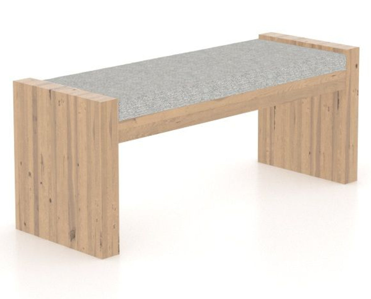 Canadel Loft Upholstered Bench 5073 in 7C Fabric and 20 Caramel Washed, three-quarter view