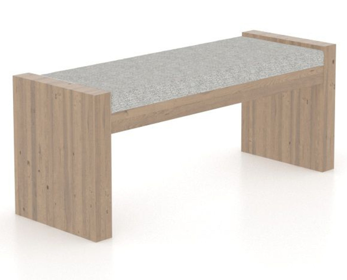 Canadel Loft Upholstered Bench 5073 in 7C Fabric and 25 Pecan Washed, three-quarter view