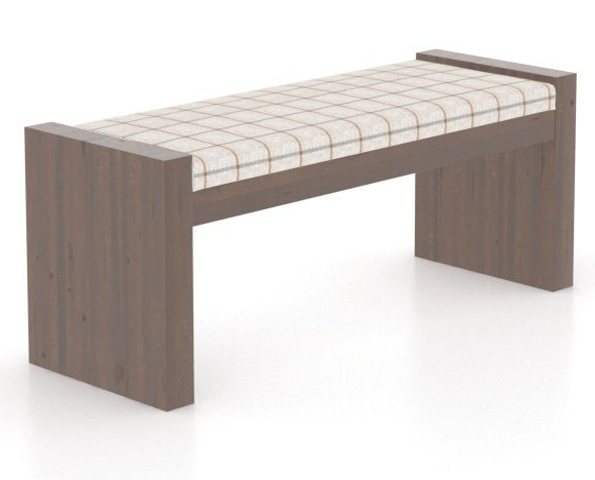 Canadel Loft Upholstered Bench 5073 in OZ Fabric and 19 Cognac Washed, three-quarter view