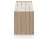 Canadel Loft Upholstered Bench 5073 in OZ Fabric and 25 Pecan Washed, side view