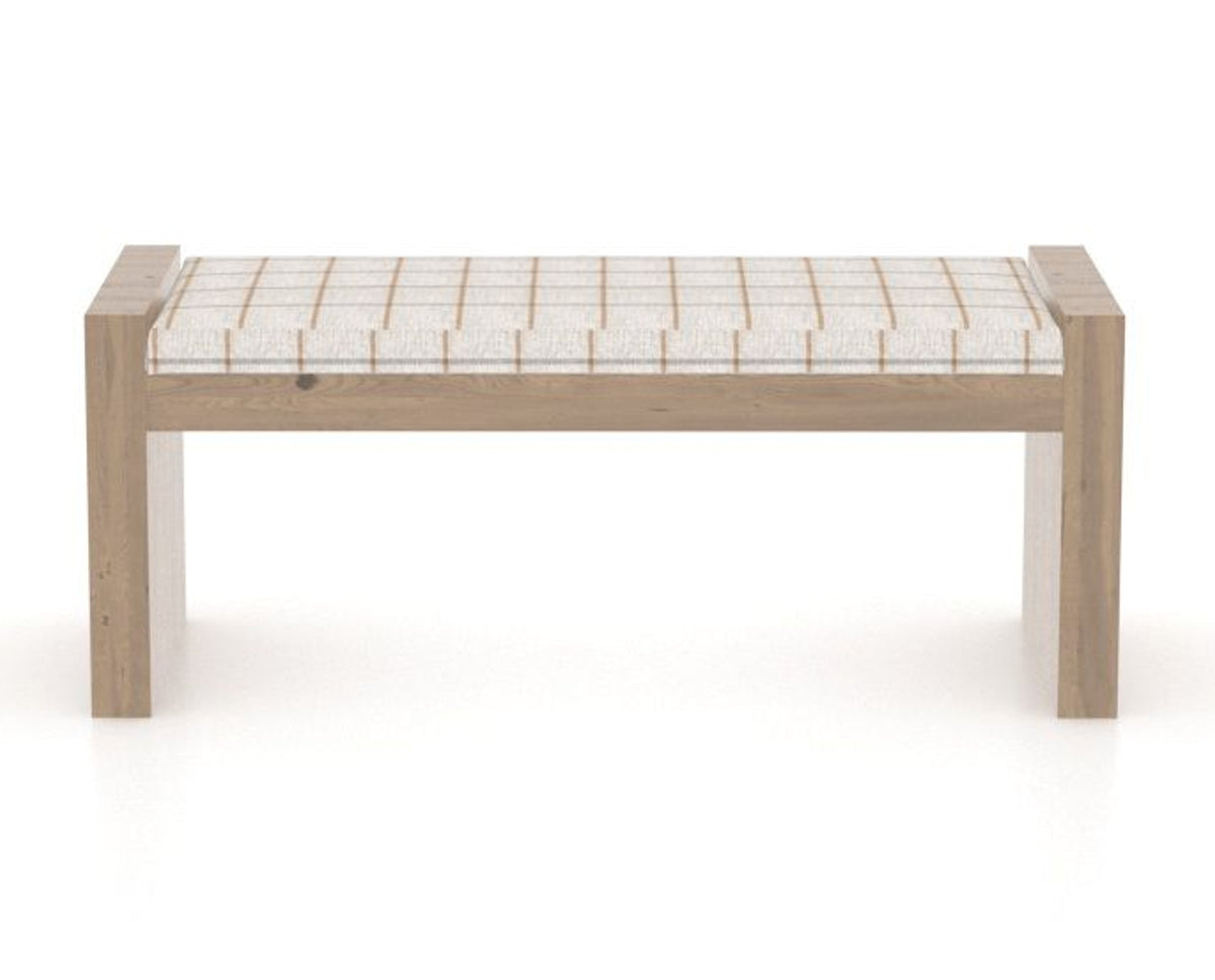 Canadel Loft Upholstered Bench 5073 in OZ Fabric and 25 Pecan Washed, back view