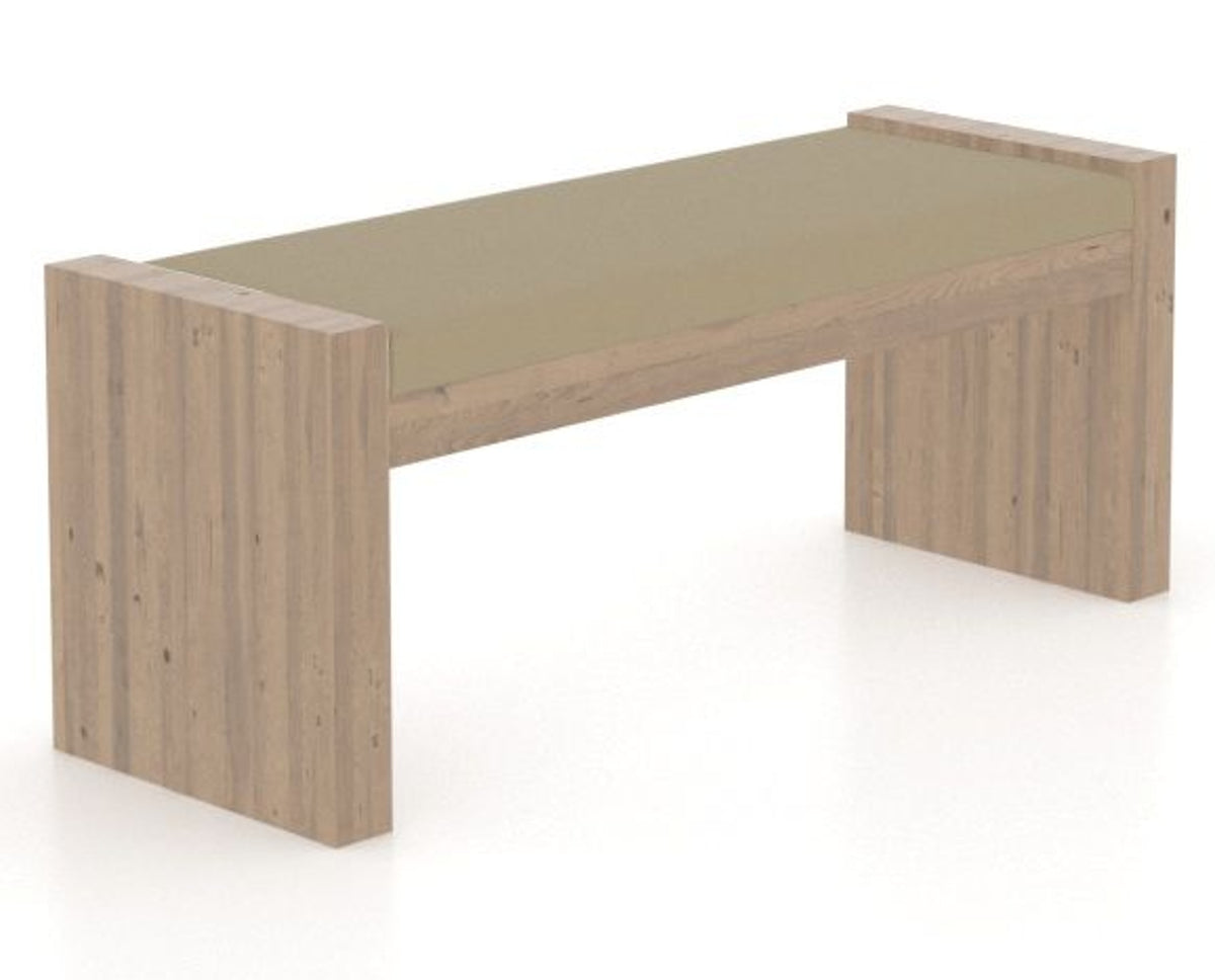 Canadel Loft Upholstered Bench 5073 in XY Faux Leather and 25 Pecan Washed, three-quarter view